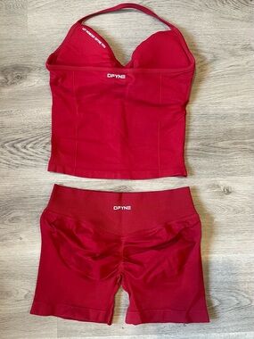 DFYNE Red Athletic Top & Shorts Set